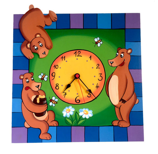 Tiko-dekorace | Dětské dřevěné nástěnné hodiny medvídci s tichým chodem, ručně malované, na jednu tužkovou baterii, česká kvalita a ruční práce.