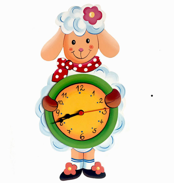 Tiko-dekorace | Dětské dřevěné nástěnné hodiny s motivem ovecky s tichým chodem, ručně malované, na jednu tužkovou baterii, česká kvalita a ruční práce.
