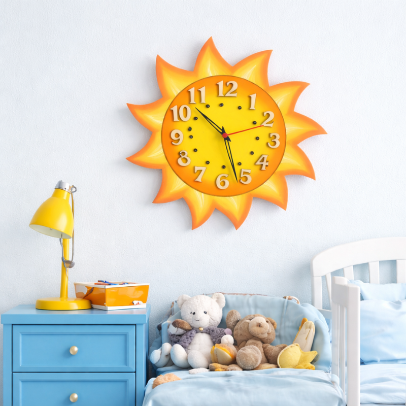 Ručně malované dětské hodiny s motivem sluníčka
